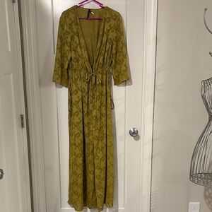 Olive Green Long Kimono robe with Tie Waist women’secret